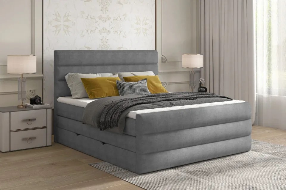 Pat tapitat, boxspring, cu spatiu pentru depozitare, 140x200 cm, Cande 142, Eltap (Culoare: Gri deschis)