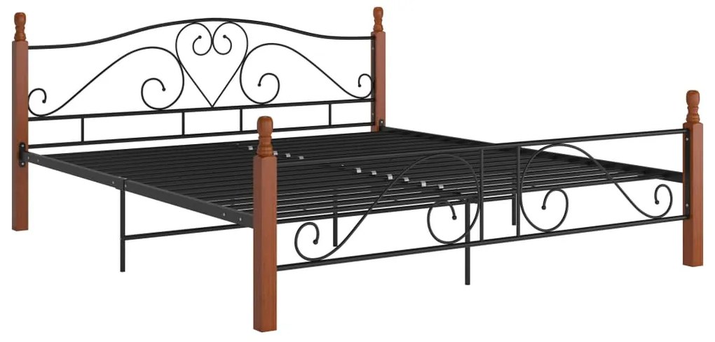 Cadru de pat, negru, 200x200 cm, metal black and dark wood, 200 x 200 cm