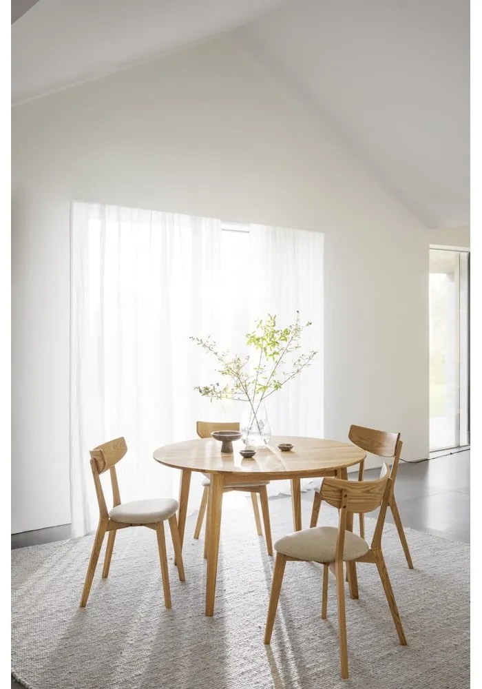 Masă de dining natural rotundă extensibilă din lemn masiv de stejar ø 120 cm Filippa – Rowico