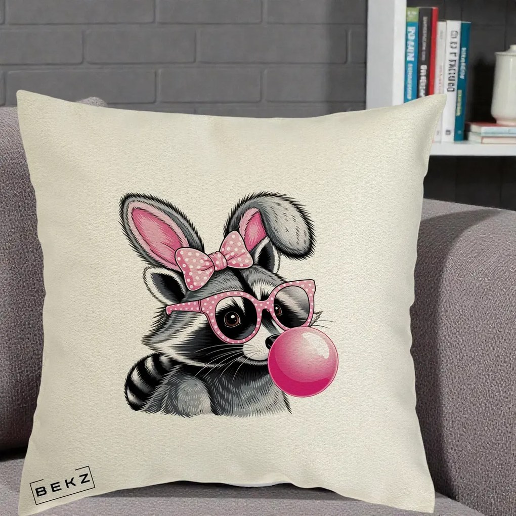 Perna Decorativa Raton cu Urechi de Iepure si Guma de Mestecat, 40x40 cm, Ecru, Husa Detasabila, Perna Inclusa, BEKZ®