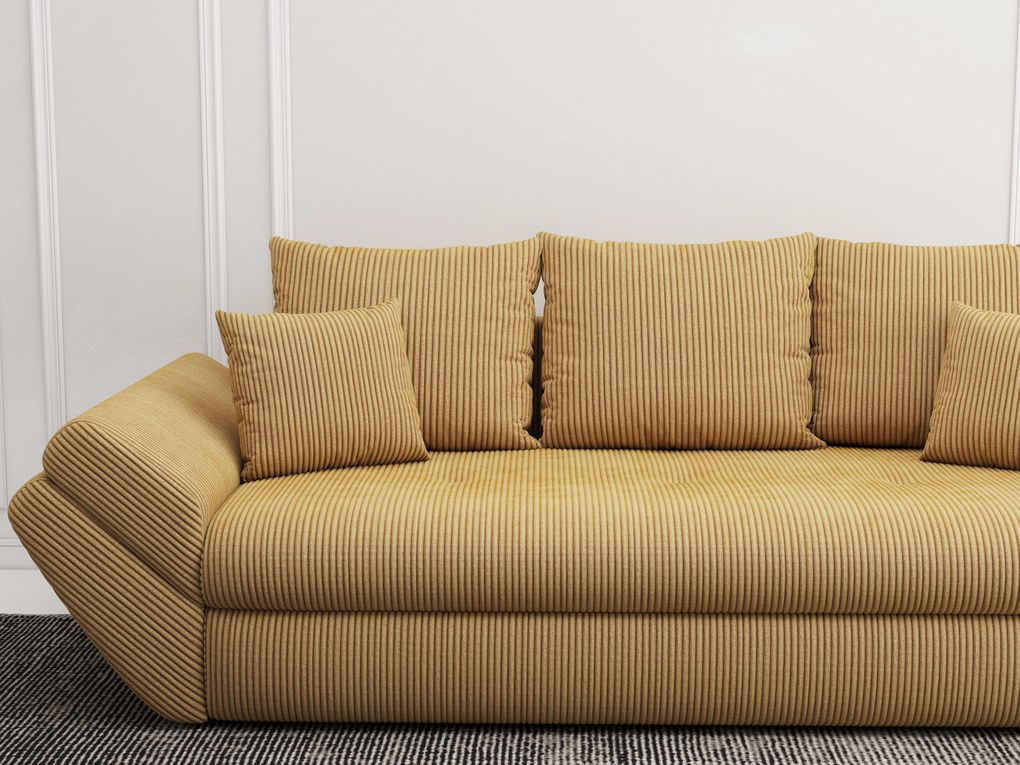 Canapea extensibilă dumonde cu ladă de depozitare si sezut confortabil din spuma high-density, Loana Zoom Mustar 250x100 cm