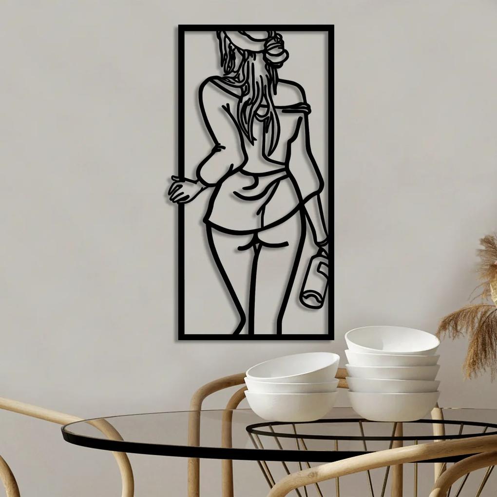 Accesoriu decorativ de perete metalic Back Woman With Wine Glass