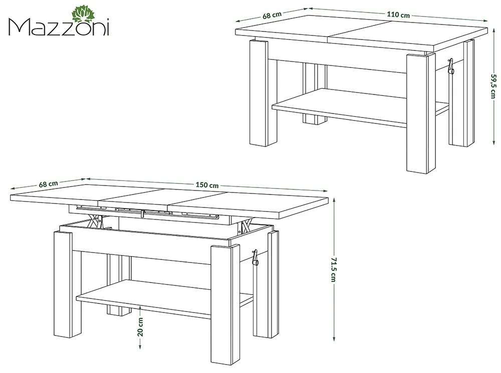 Mazzoni ASTORIA Beton Millennium/Alb Mat - MĂSUȚĂ EXTENSIBILĂ MĂSUȚĂ DE CAFEA CU RAFT