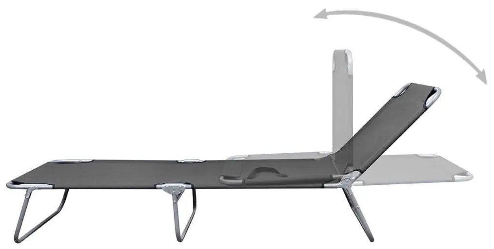 44293 vidaXL Șezlong pliabil cu spătar reglabil, gri