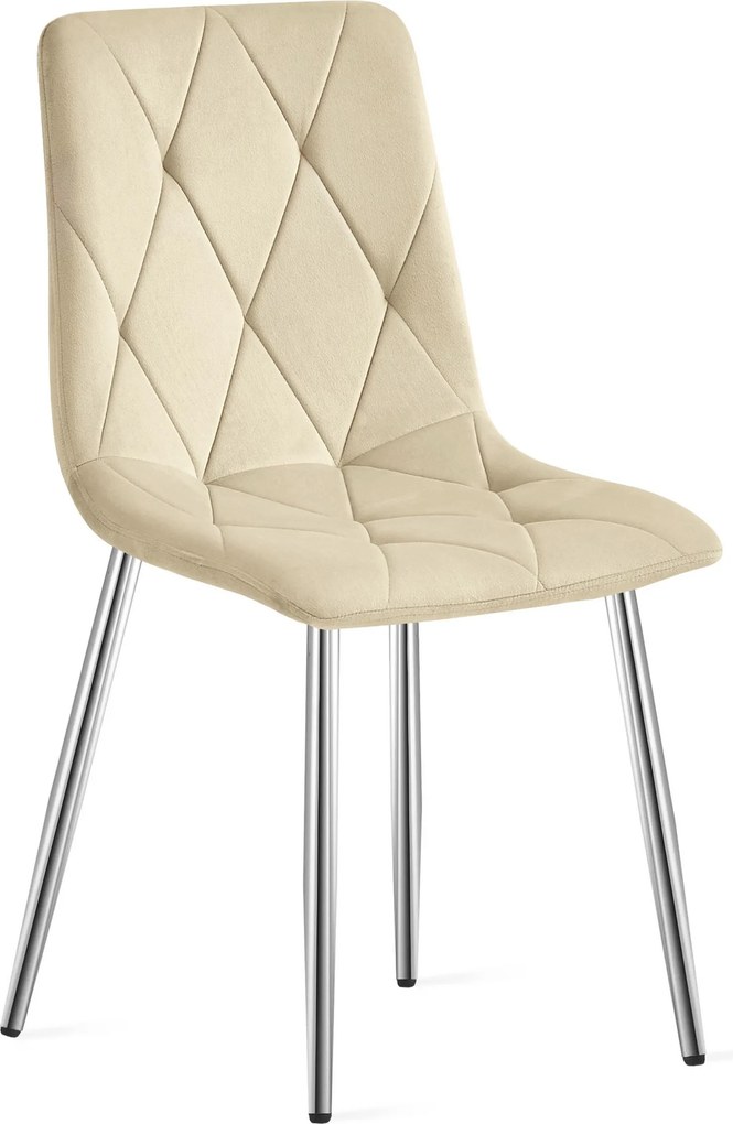 Scaun Bucatarie/Dining Fido ,Picioare Cromate, Catifea Bej