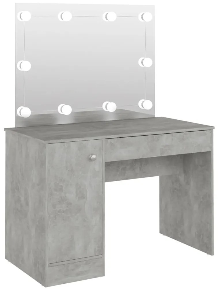 331552 vidaXL Masă de machiaj cu lumini LED, gri beton, 110x55x145 cm, MDF