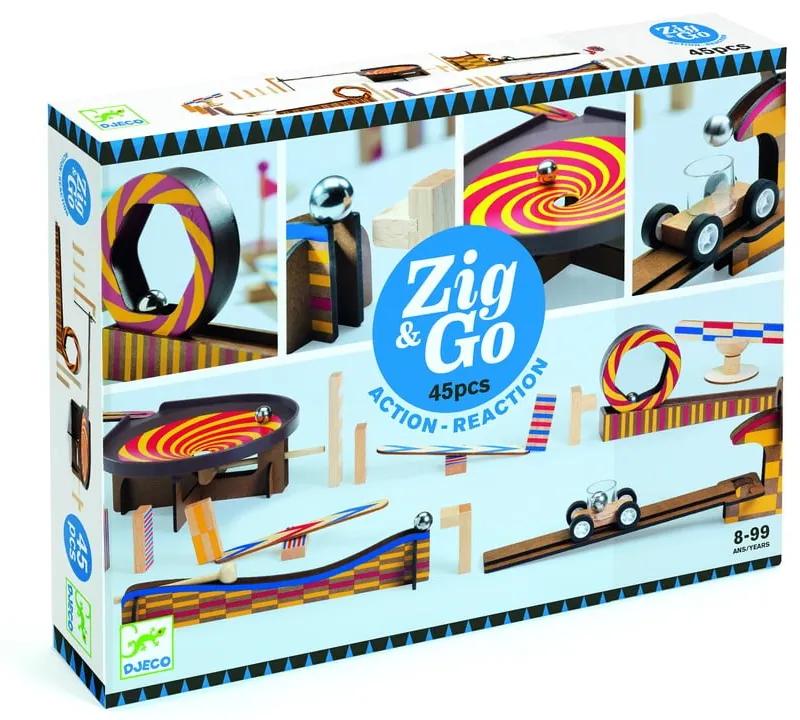 Pistă circuit din lemn pentru copii Djeco „Zig Go”, 45 piese