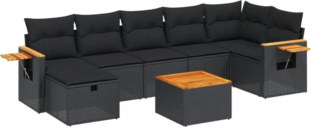 vidaXL Set mobilier de grădină cu perne, 8 piese, negru, poliratan