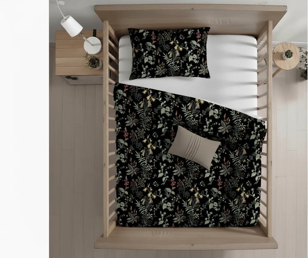 Lenjerie de pat pentru patut din bumbac Renforce FLORWELLA negru Dimensiune lenjerie de pat: 45 x 65 cm | 90 x 140 cm