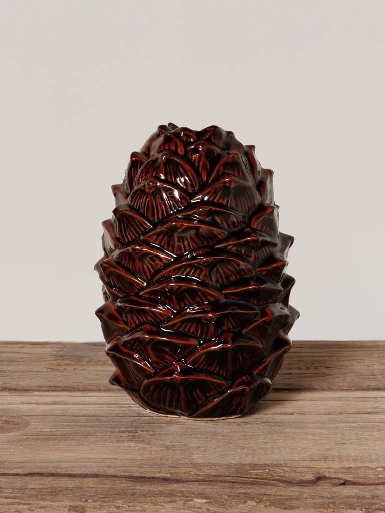 Vaza rosie din ceramica, forma de con de pin, Pinecone