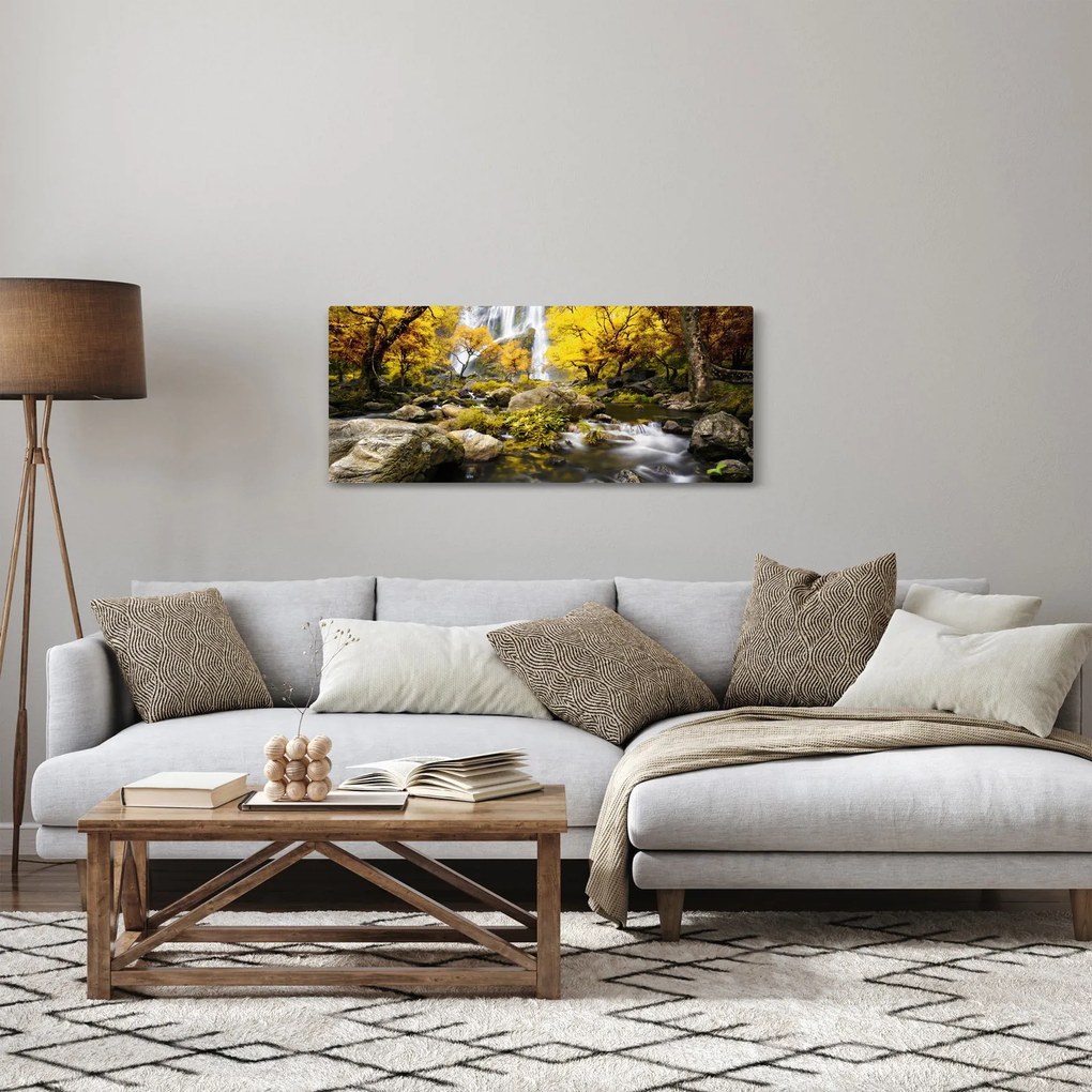 Tablou - Cascade în peisaj de toamnă, galben (120x50 cm)