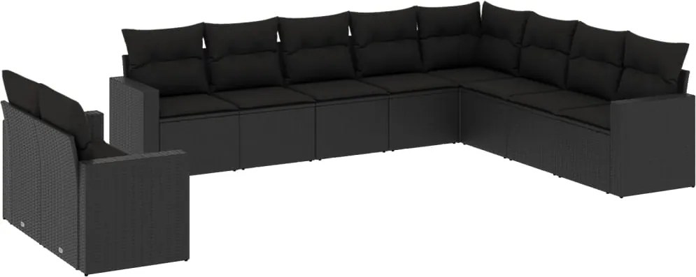 vidaXL Set canapele de grădină cu perne, 10 piese, negru, poliratan