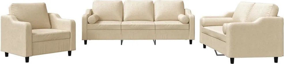 vidaXL Set de canapele cu perne, 3 piese, crem, textil
