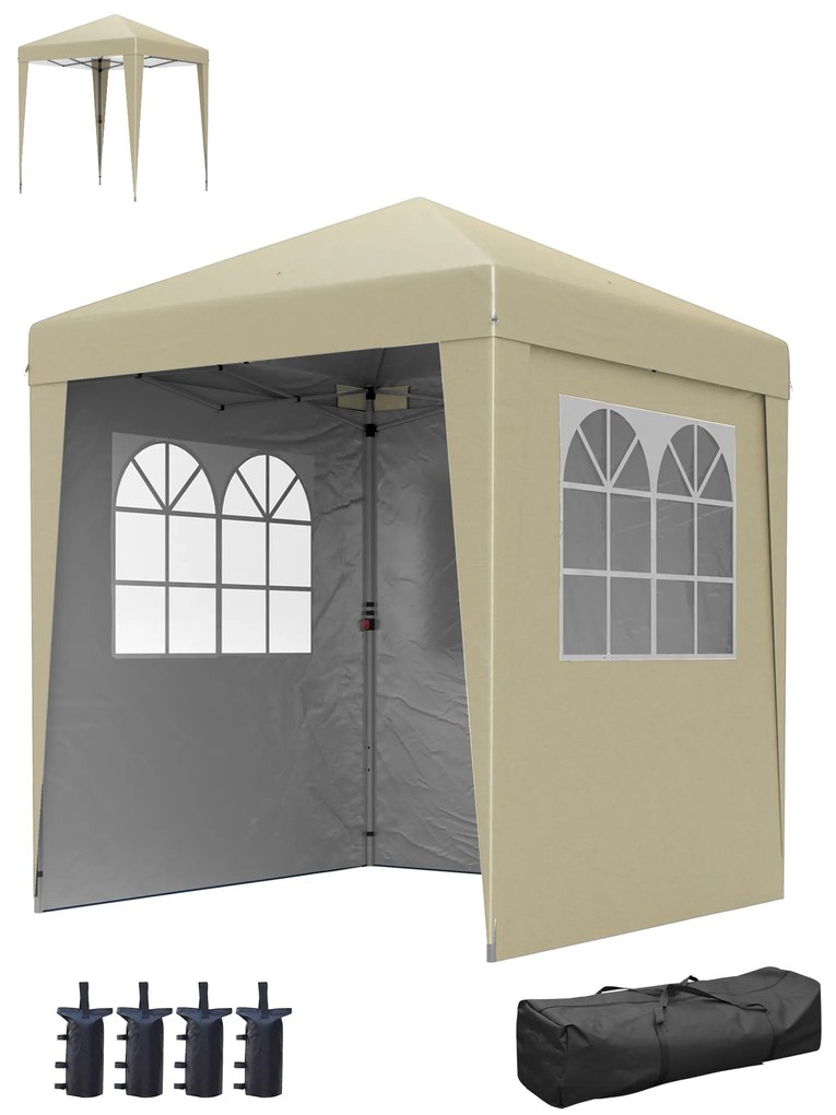 Outsunny Tonnelle barnum de grădină pop-up pliabilă reglabilă în înălțime protecție UV 30+ 3 pereți laterali bej | Aosom Romania