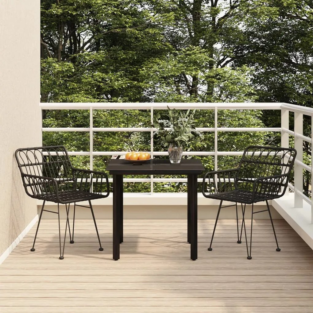 vidaXL Set mobilier de grădină, 3 piese, negru, poliratan