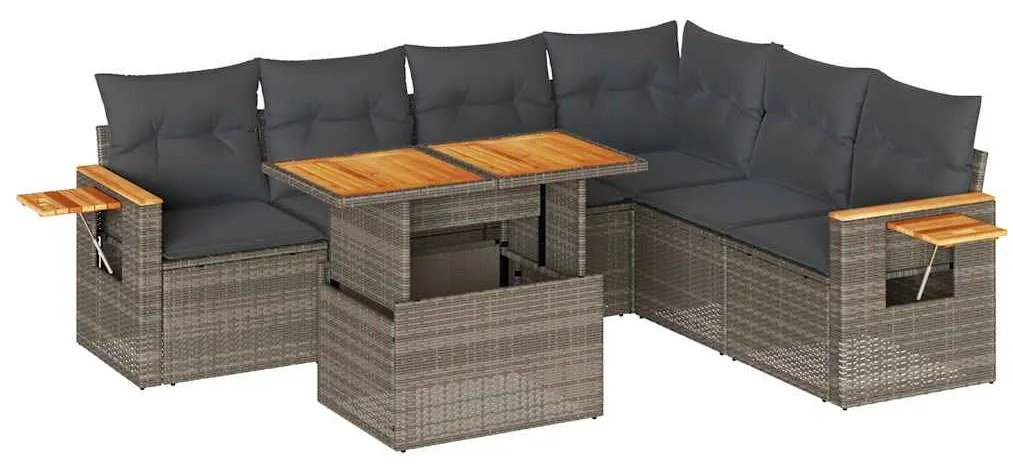 3327609 vidaXL Set mobilier grădină cu perne 6 piese gri poliratan/lemn acacia