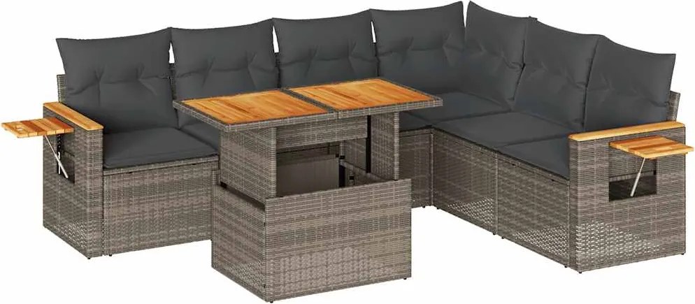vidaXL Set canapele grădină cu perne 7 piese gri poliratan/lemn acacia