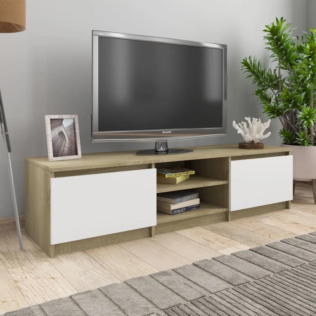 Comoda TV, alb si stejar Sonoma, 140 x 40 x 35,5 cm, PAL