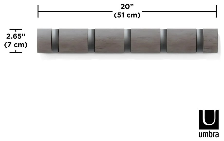 Cuier de perete gri deschis din lemn masiv de plop Flip – Umbra