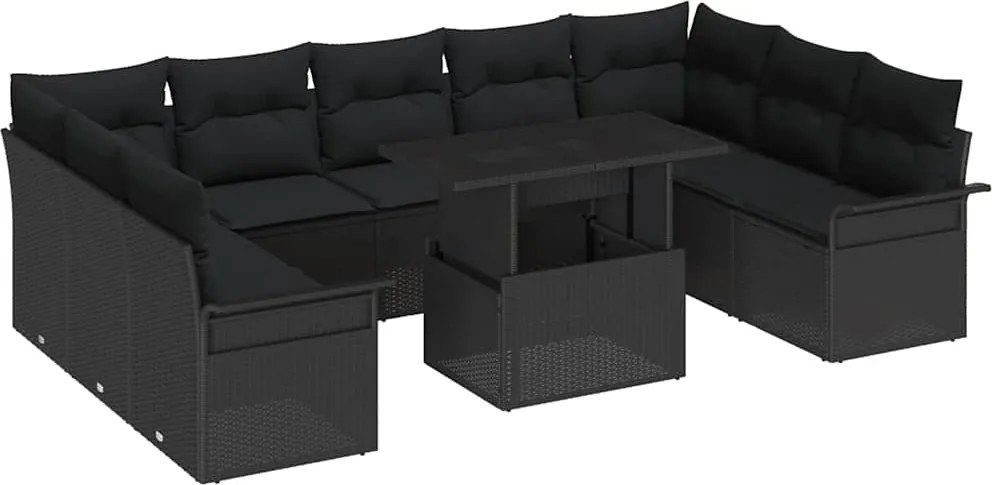 vidaXL Set de canapele pentru grădină 10 pcs Negru Rattan poli