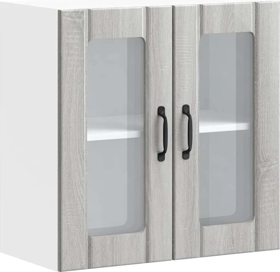 vidaXL Dulap bucătărie cu ușă sticlă Kalmar lemn prelucrat gri Sonoma