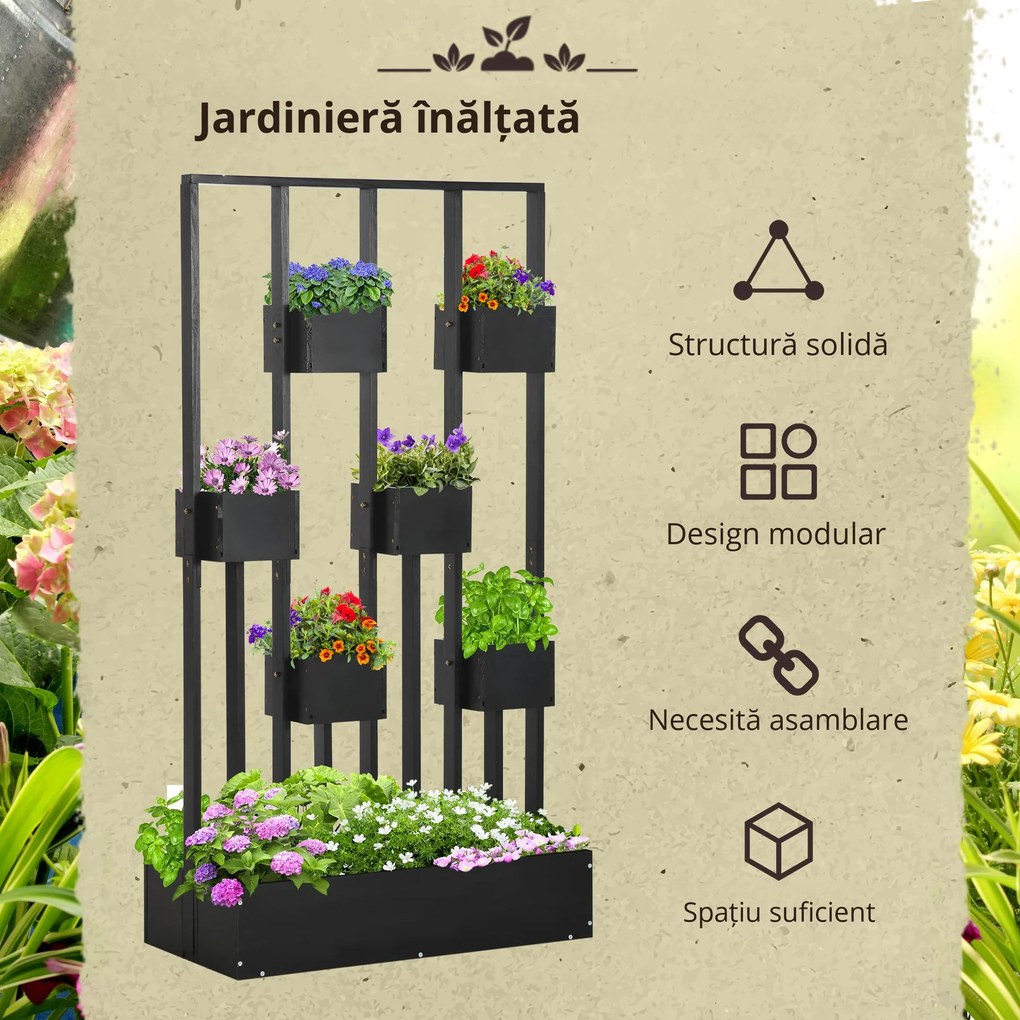 Outsunny Jardiniere inaltă cu grindă din lemn pentru plante, legume, flori sau ierburi aromatice, dim. 90L x 45L x 170H cm | Aosom Romania