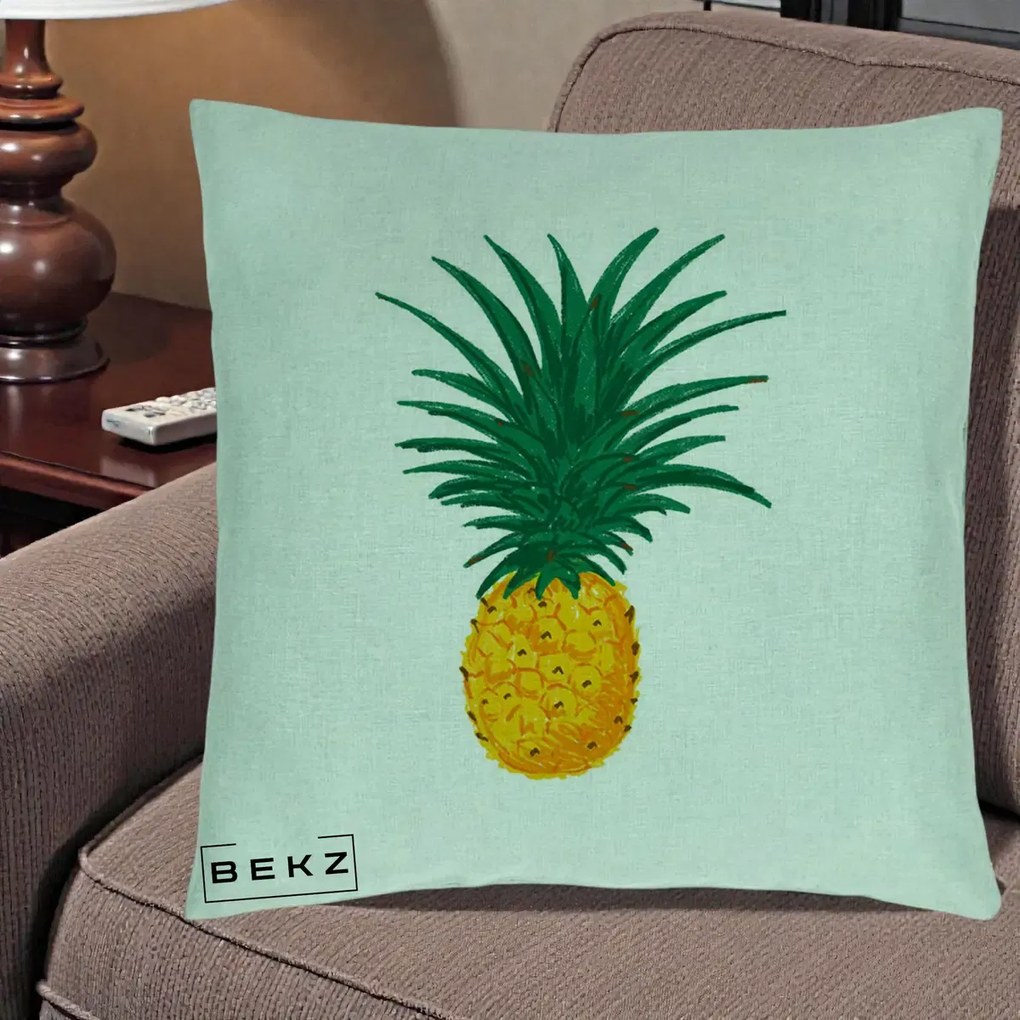 Perna Decorativa Ananas Tropical, 40x40 cm, Verde Menta, Husa Detasabila, Perna Inclusa, BEKZ®