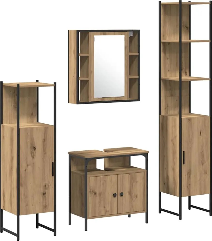vidaXL Set de mobilier pentru baie cu raft 4 pcs Stejar Artizanal