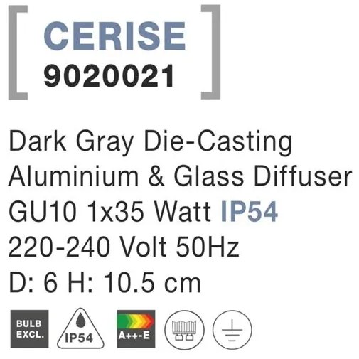 Spot aplicat de exterior IP54 CERISE gri 6cm NVL-9020021