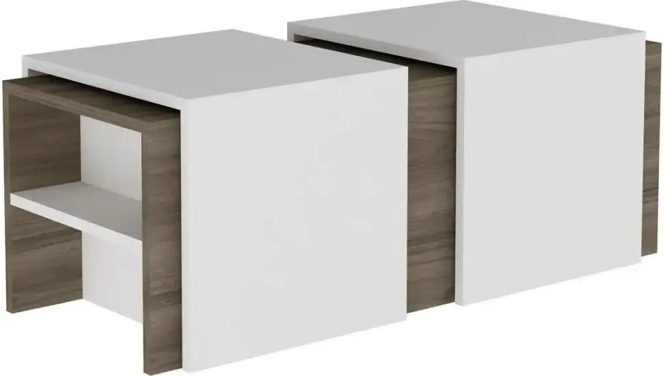 Masa cafea cu masute detasabile Mora Homs alb-nuc