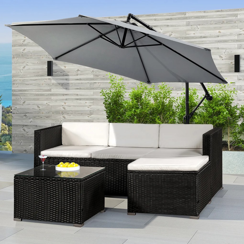 Juskys Set ratan de gradina Punta Cana M - perne negre/crem