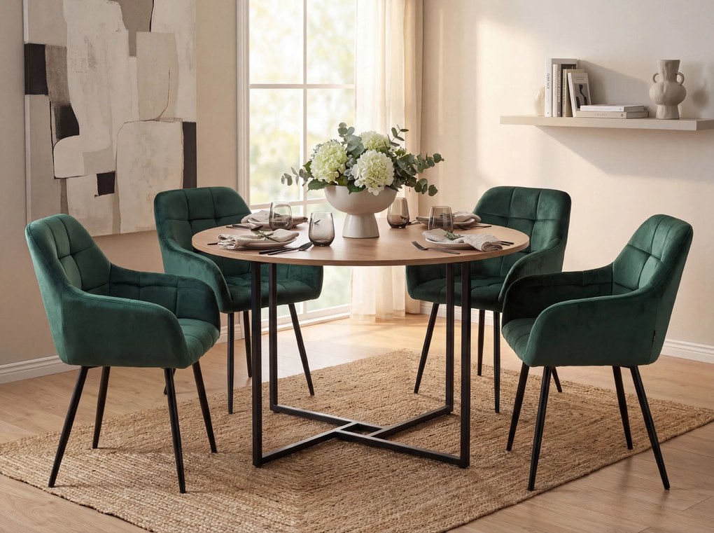 Fotoliu de sufragerie verde inchis MARLEN VELVET cu picioare negre