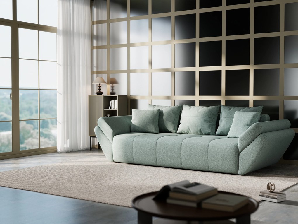 Canapea extensibilă dumonde cu ladă de depozitare si sezut confortabil din spuma high-density, Berlin Enjoy Mint 250x100 cm