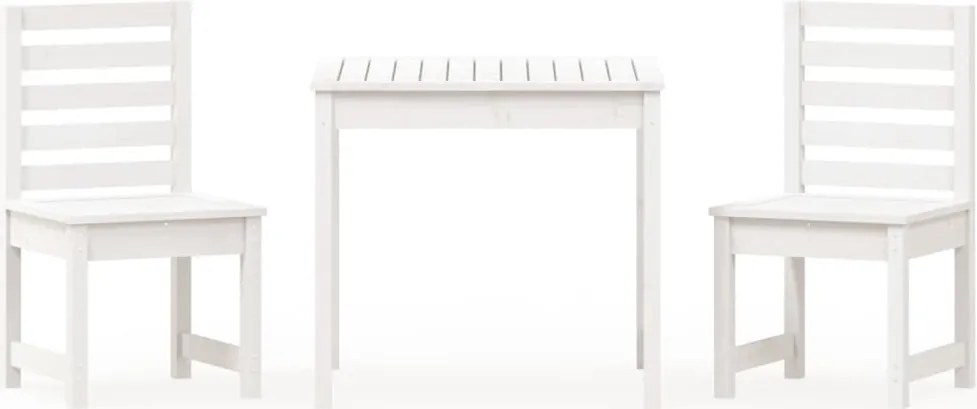 vidaXL Set bistro de grădină, 3 piese, alb, lemn masiv de pin