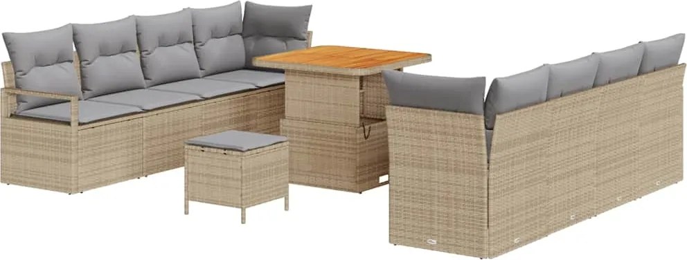 vidaXL Set de canapele pentru grădină cu pernă 11 pcs Bej poliratan