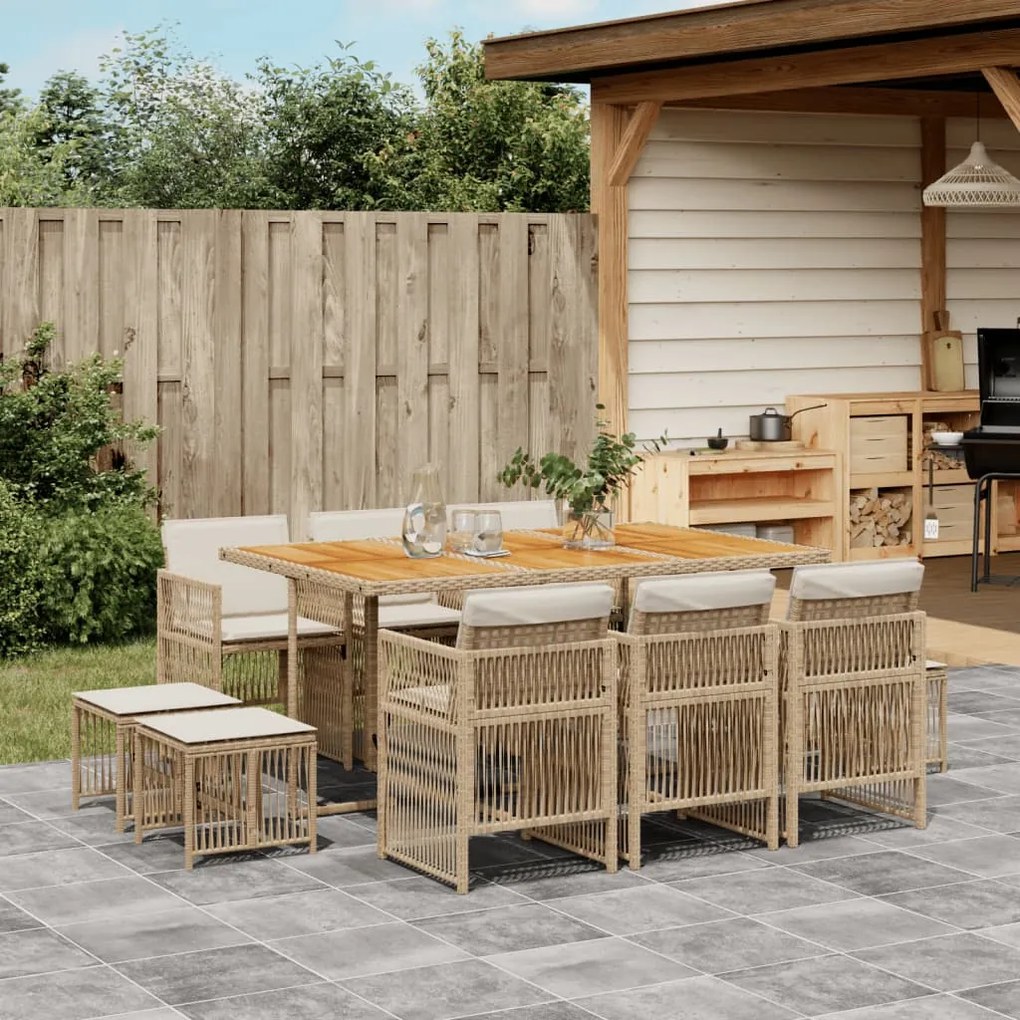 vidaXL Set mobilier de grădină cu perne, 11 piese, bej, poliratan