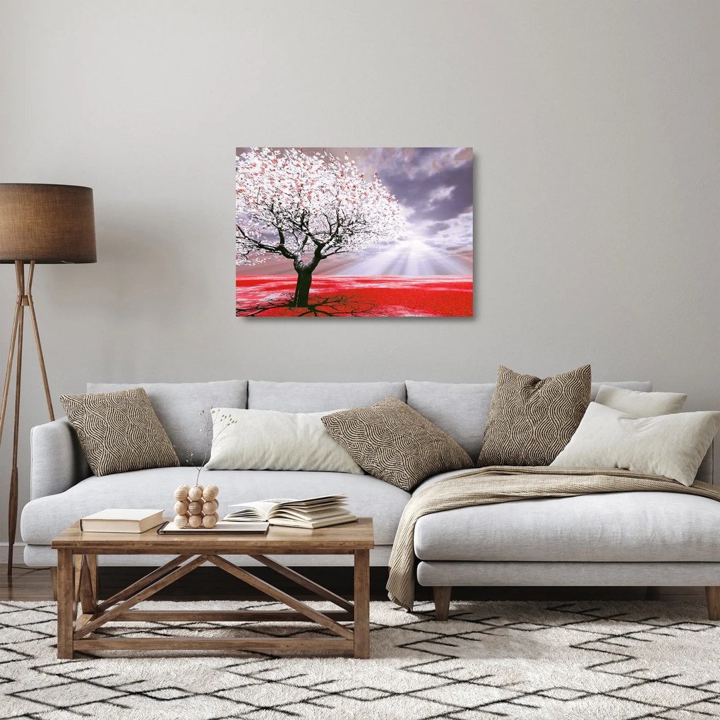 Tablou pe sticlă cu pomul roșu (70x50 cm)