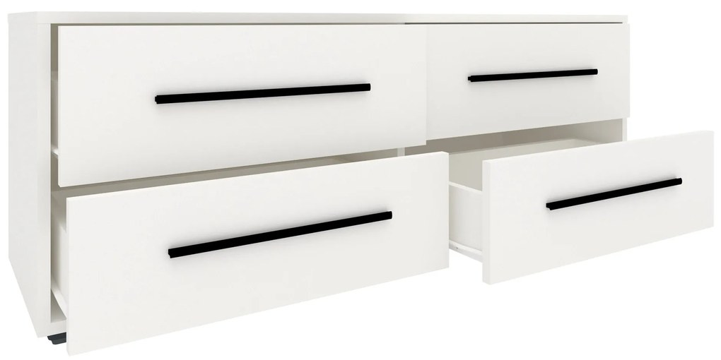 Comoda TV Siena, 4 Sertare, Alb, 120 x 35 x 45 cm