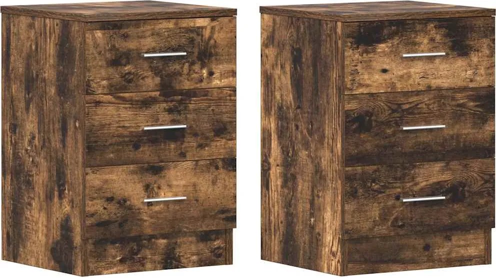vidaXL Noptiere, 2 buc., stejar fumuriu, 38x35x56 cm, lemn prelucrat