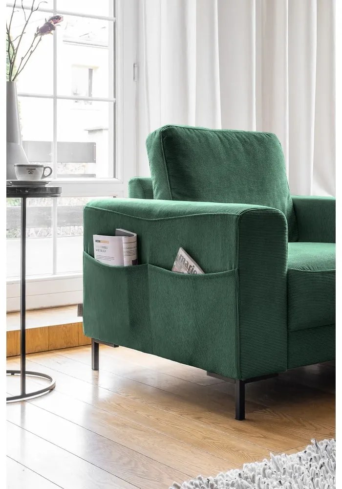 Fotoliu verde închis cu tapițerie din catifea reiată Lofty Lilly – Miuform