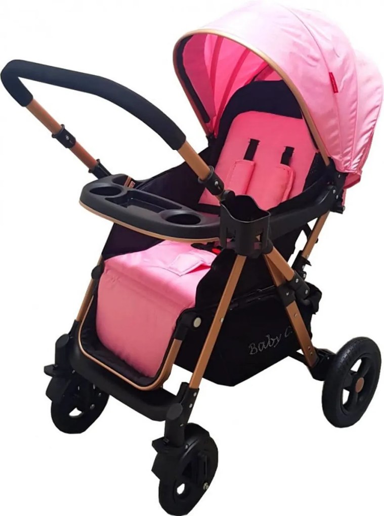 Carucior nou nascuti 2 in 1 BABY CARE™ PRO 511, Cadru aluminiu, Maner reversibil, Spatar reglabil in 5 trepte, Amortizoare, Frana picior, Pliabil, Roz