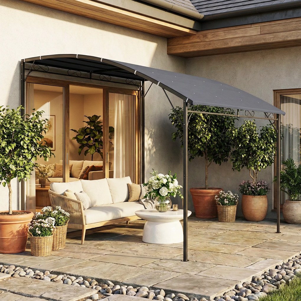 Outsunny Pergolă Gazebo 3.8x2.8m cu 16 Găuri de Drenaj, Pergolă din Metal și Poliester 180g/m² cu Șuruburi, pentru Exterior, Grădină, Terasă și Patio, UV 30+, Gri | Aosom Romania