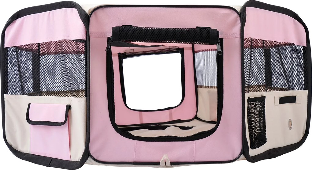 PawHut Parc pliabil pentru câini și pisici, țarc portabil pentru animale mici, impermeabil din țesătură Oxford Ø90x41 cm Roz | Aosom Romania