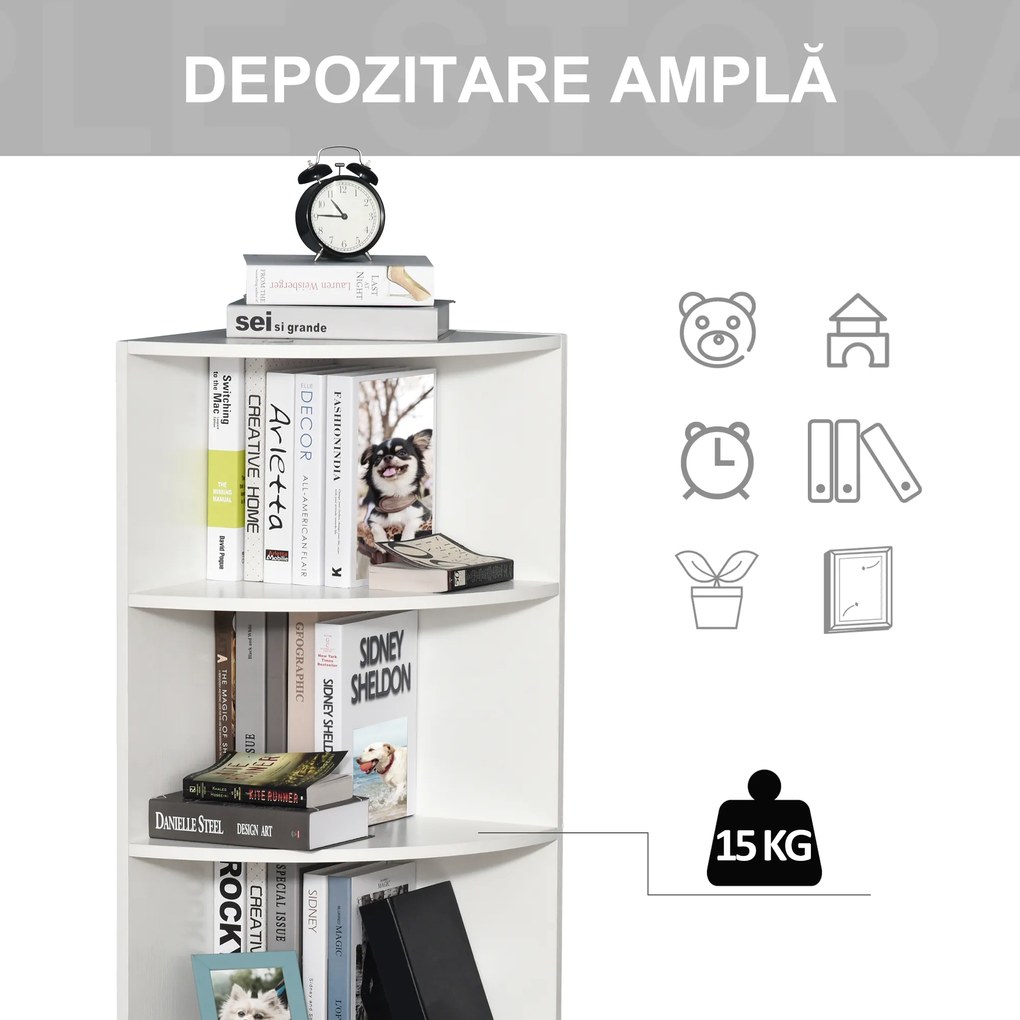 Homcom Dulap Colt cu 4 Rafturi, Design Compact, Alb, 39.5x39.5x120 cm | Aosom Romania