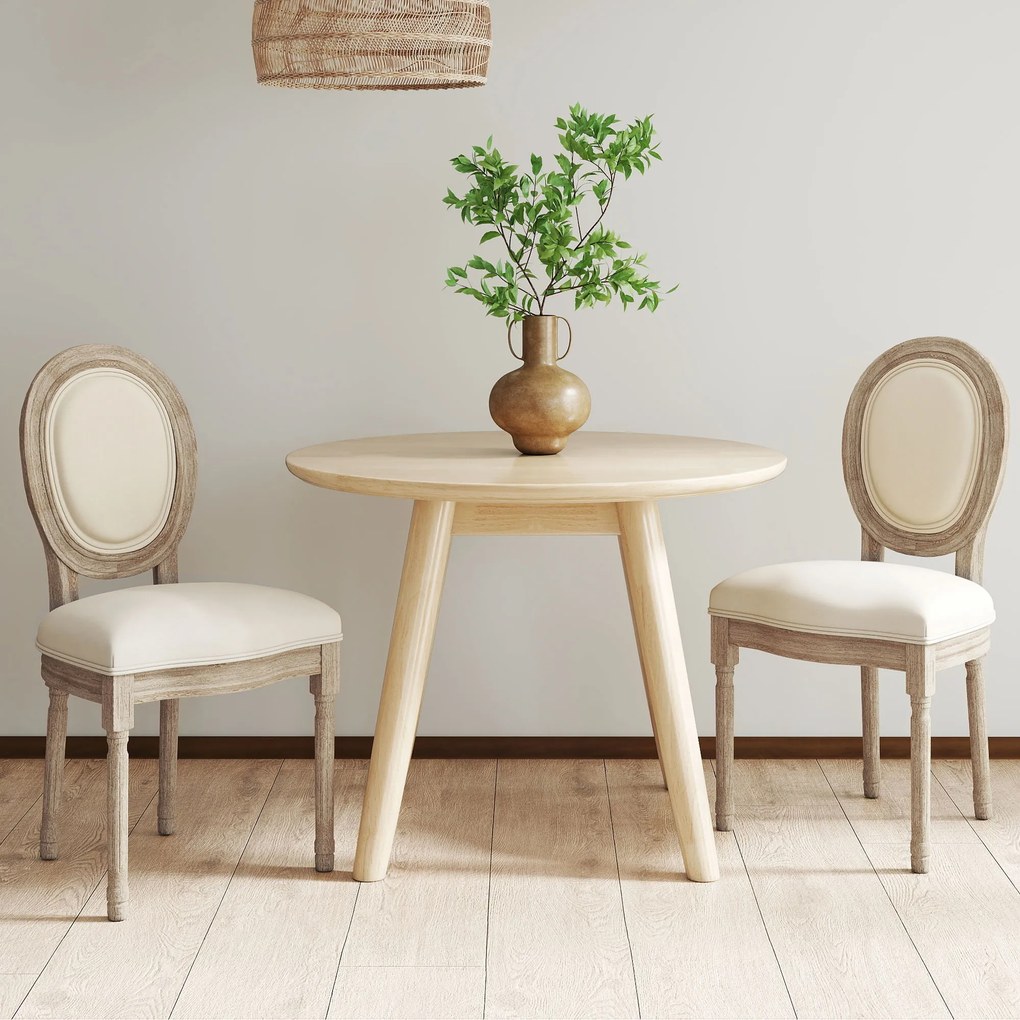 HOMCOM Set 2 Scaune Capitonate Vintage, Design Elegant, pentru Living sau Sufragerie, Albe | Aosom Romania