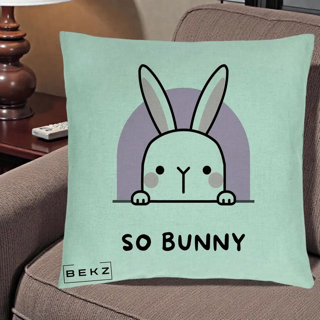 Perna Decorativa So Bunny Kawaii, 40x40 cm, Verde Menta, Husa Detasabila, Perna Inclusa, BEKZ®