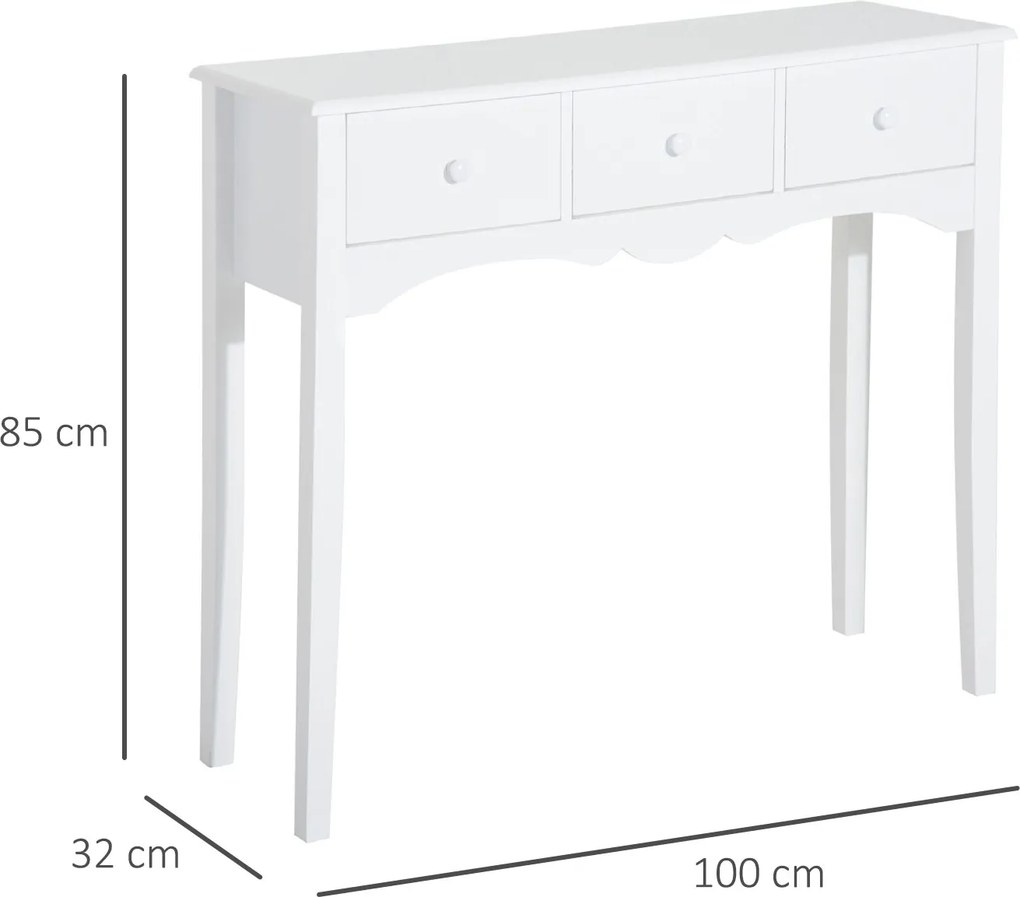 HOMCOM Masă Consolă Modernă cu 3 Sertare, Consolă de Intrare din MDF, pentru Hol, Sufragerie, 100x32x85 cm, Alb | Aosom Romania