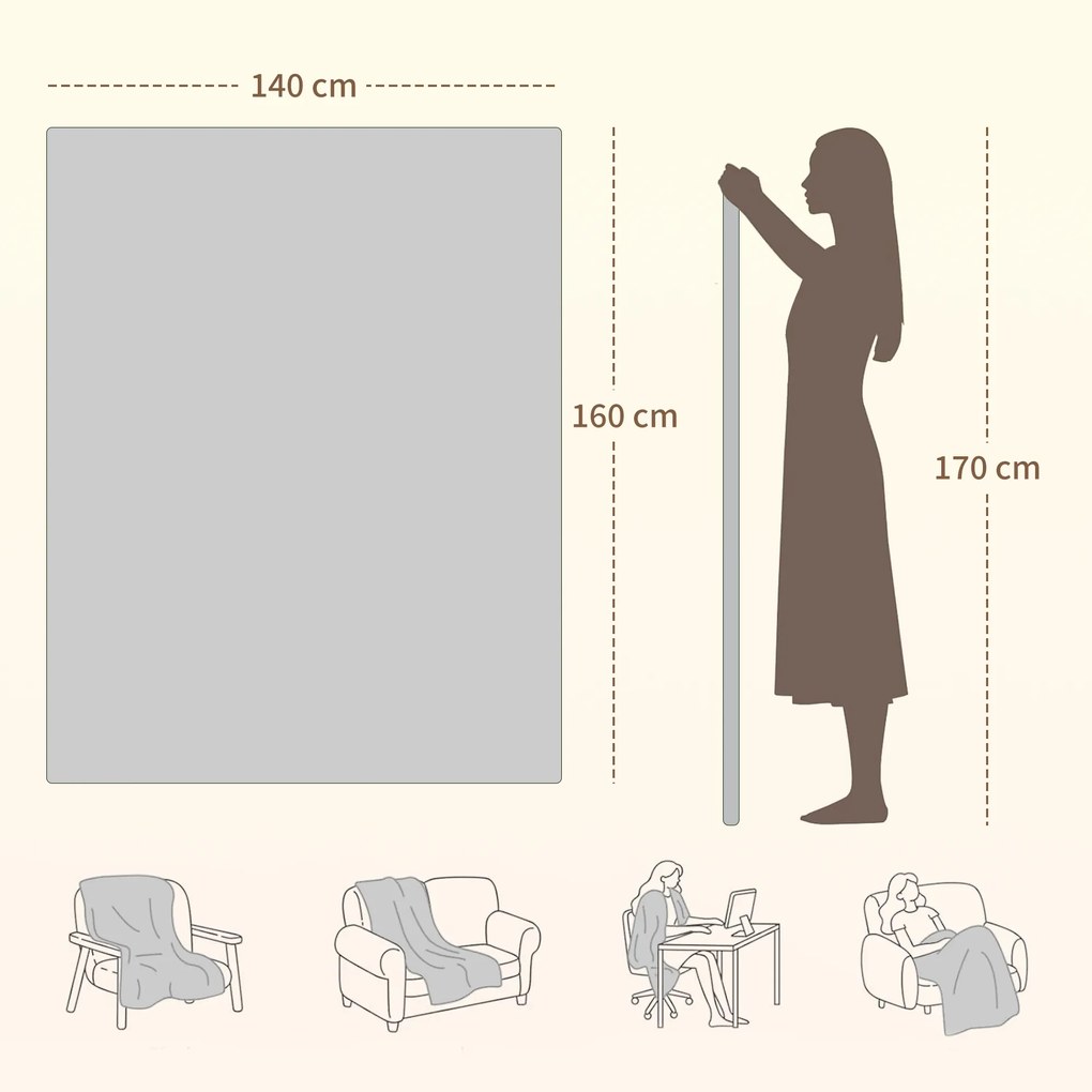 HOMCOM Pătură electrică 160x140 cm cu 5 niveluri de căldură, Gri | Aosom Romania
