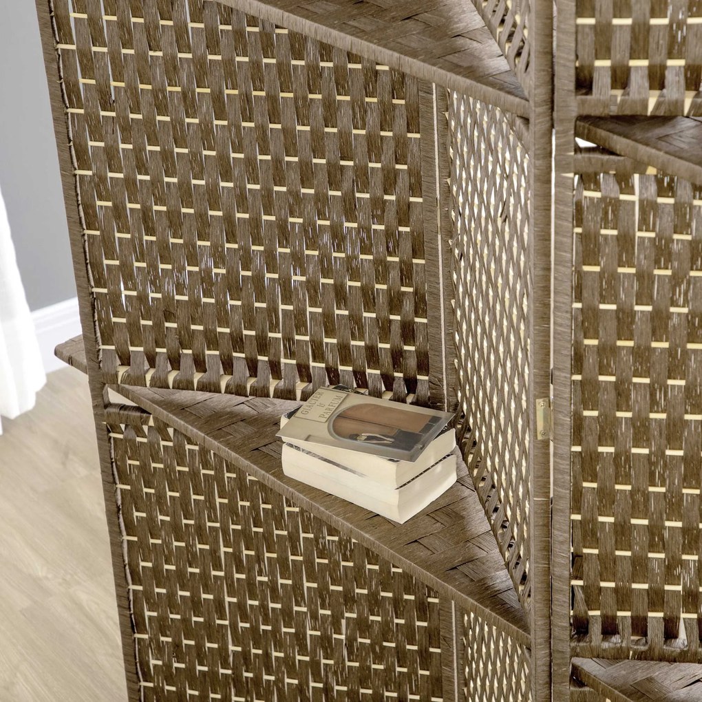 HOMCOM Paravan interior separator de încăpere 4 panouri 2 rafturi lemn de pin țesut cu fibre de hârtie 181 x 180 cm maro | Aosom Romania