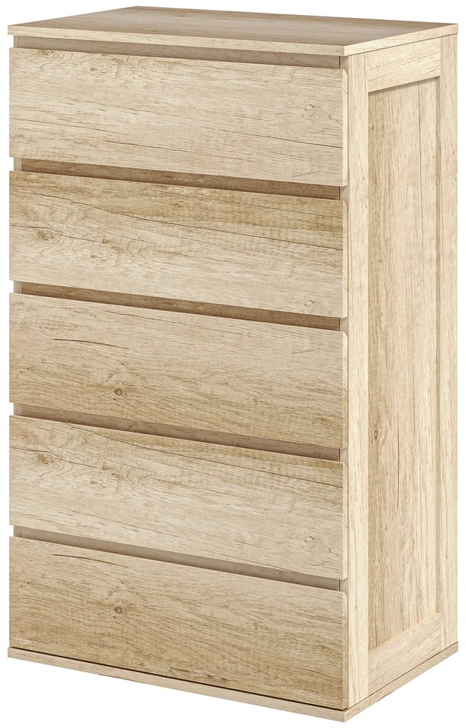 HOMCOM Comodă 5 sertare mobilier de depozitare design minimalist 60 x 38 x 100 cm lemn natural | Aosom Romania